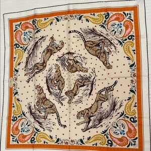 Hermes Vibrant Cheetah Pattern Scarf with Orange and Cream